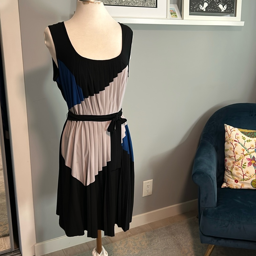 Pleated Black and Blue Cocktail Dress